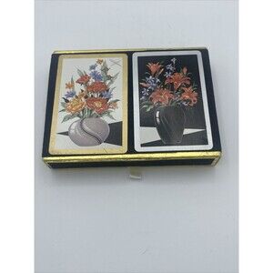 Vintage Congress Playing Cards Cel-U-Tone Finish 2 Pack Flowers In Vase